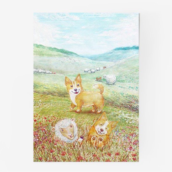 Картина акрилом вельш корги