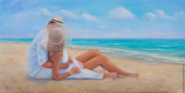 Девушка на пляже живопись