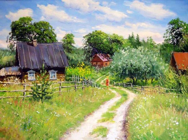 Художник Пятин Олег картина деревенский пейзаж
