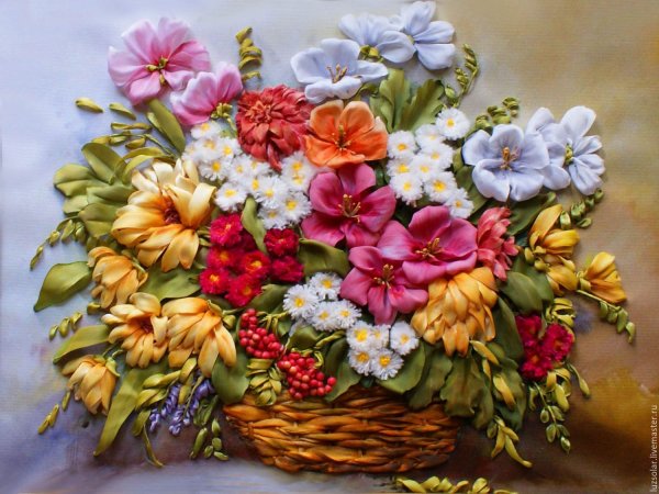 Вышивка атласными лентами цветы