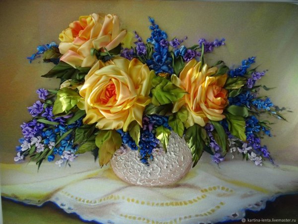 Вышивка лентами желтые цветы