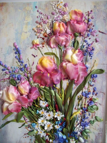 Картина шелковыми лентами