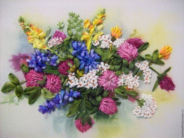 Вышивка лентами полевые цветы