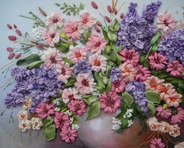 Вышивка лентами цветочные композиции