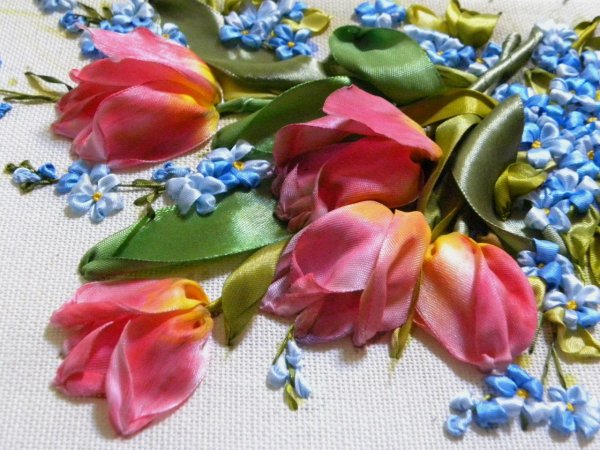 Вышивка лентами цветы к 8 марта