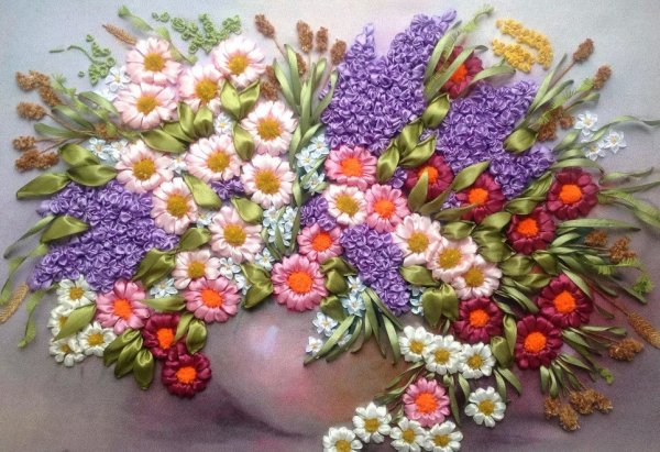 Вышивка лентами цветы
