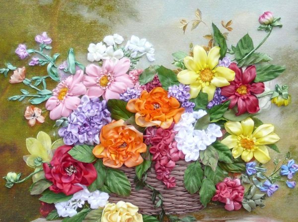 Картина вышитая лентами