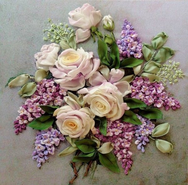 Букеты вышитые лентами