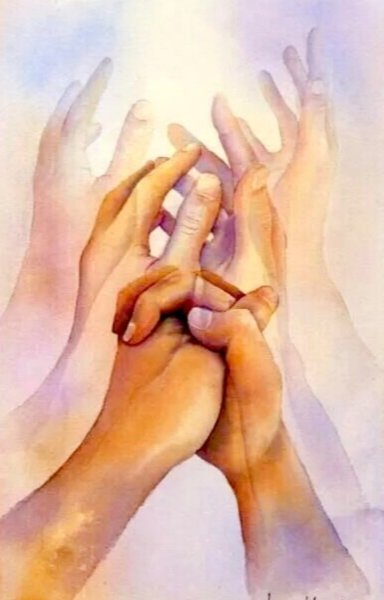 Рука в руке акварель