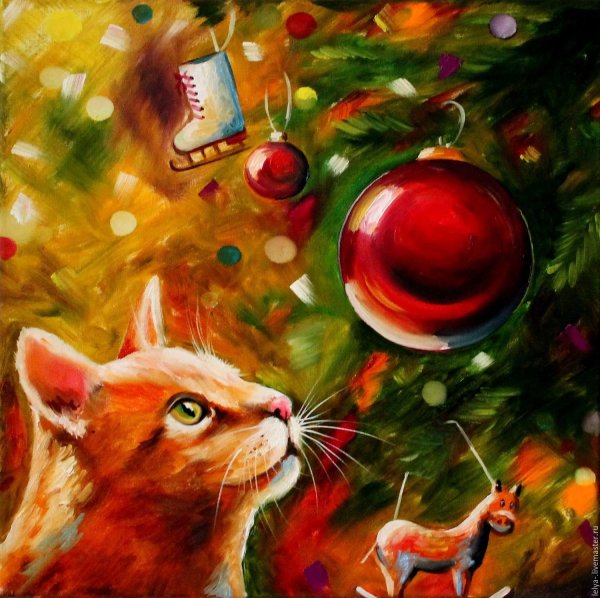 Новогодние коты живопись