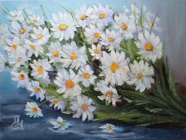 Букет ромашек живопись маслом
