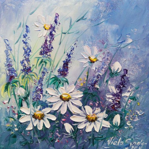 Ромашки мастихином маслом