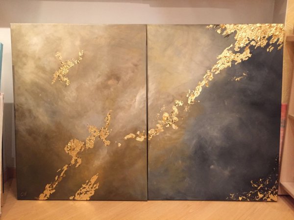 Картины с текстурной пастой и поталью