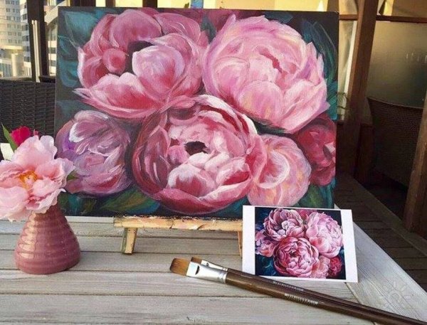 Пионы акрилом для начинающих