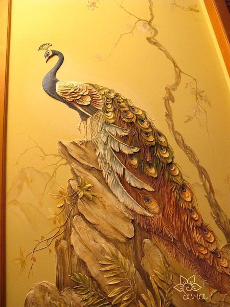 Павлин лепнина барельеф