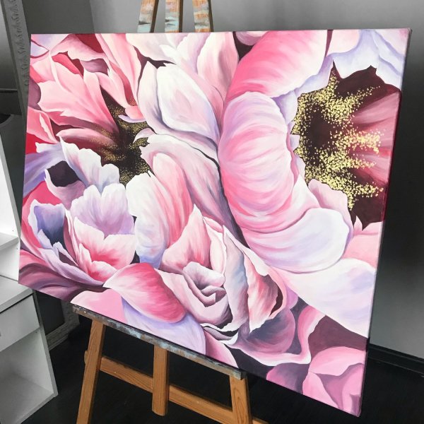 Пионы акрилом на холсте