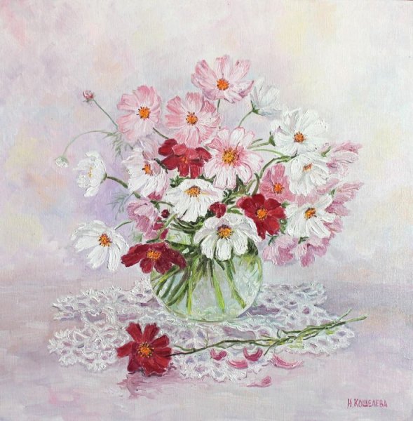 Космея живопись акварелью