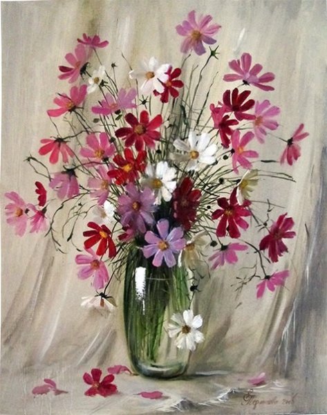 Космея на батике