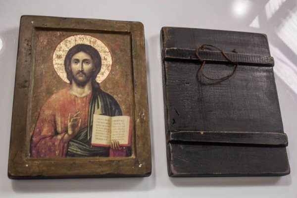 Икона под старину на дереве с сургучной печатью Иисус Христос