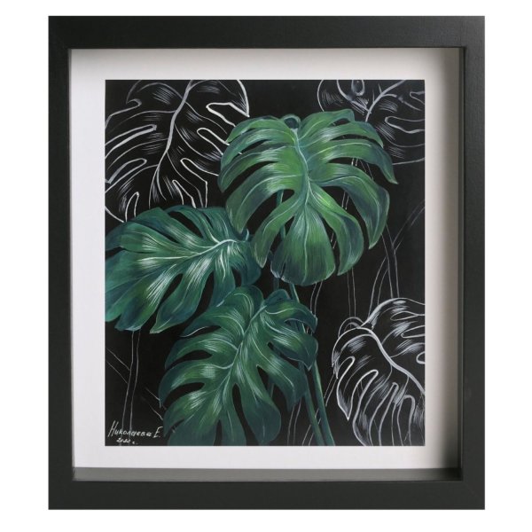 Монстера акварель триптих