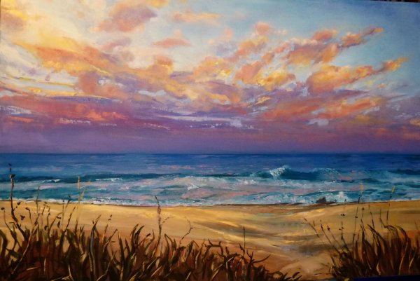Закат на море живопись