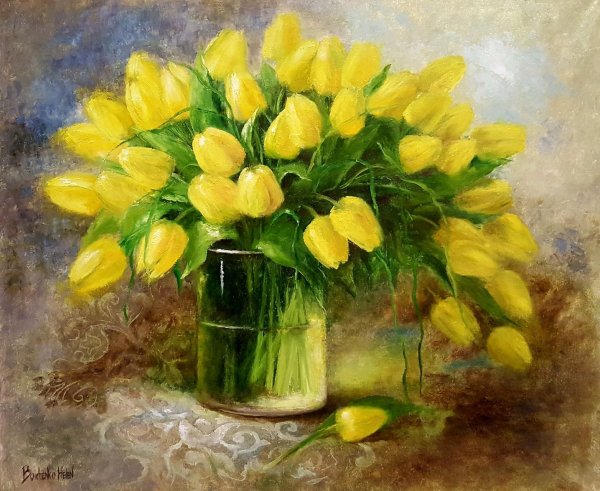 Тюльпаны маслом на холсте