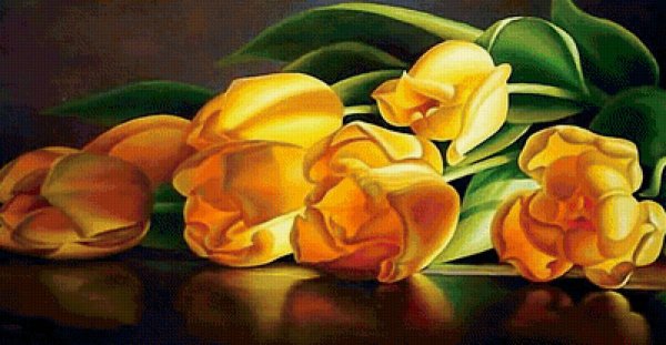 Тюльпаны маслом на темном фоне