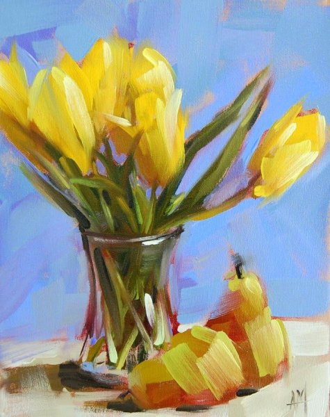 Желтые тюльпаны мастихином