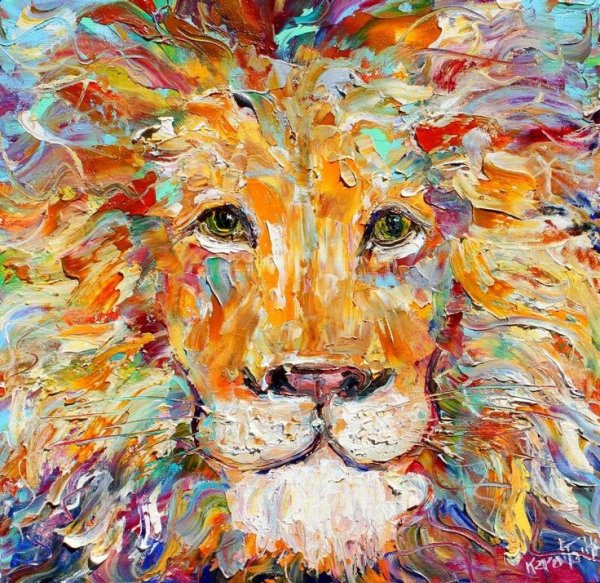 Картина Лев маслом мастихином