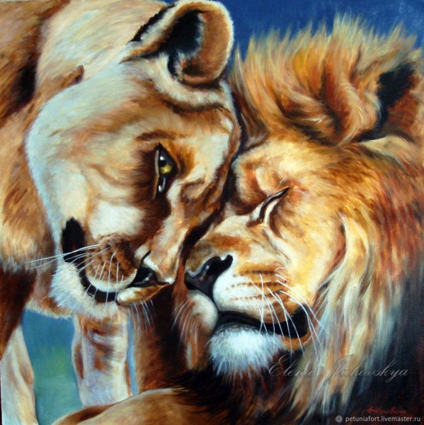 Лев картина маслом