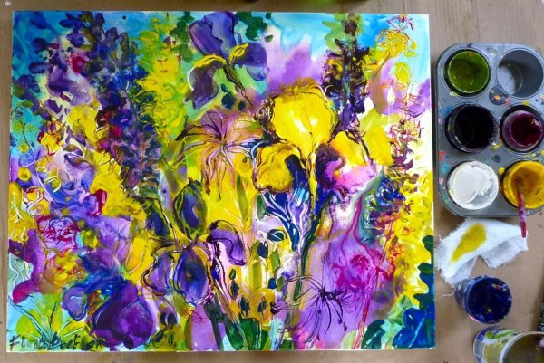 Цветы акрилом на холсте