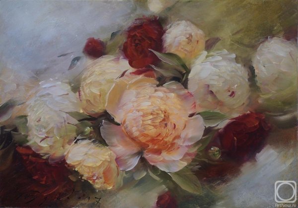 Цветы на фоне моря живопись