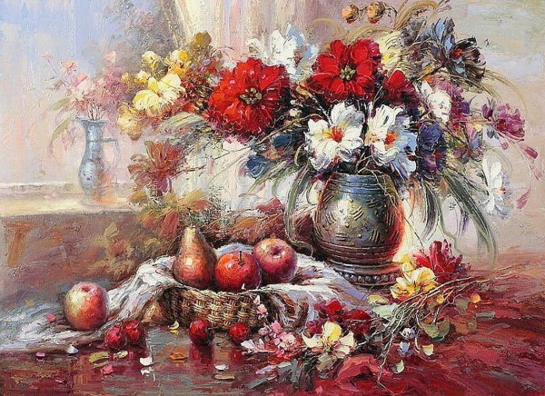 Натюрморт фрукты цветы маслом