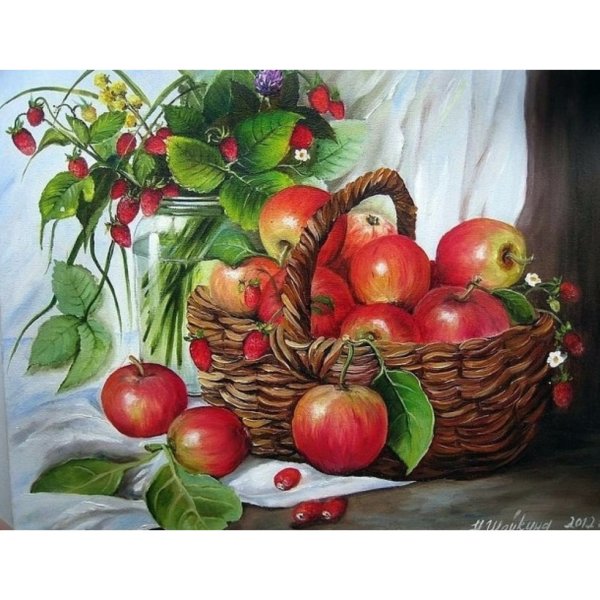 Картина по номерам яблоки в корзине