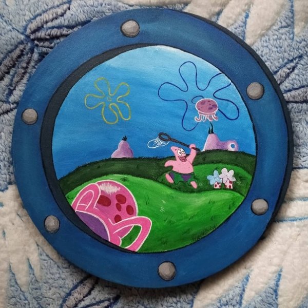 Рисовать на холсте иллюминатор а та мир губки Боба