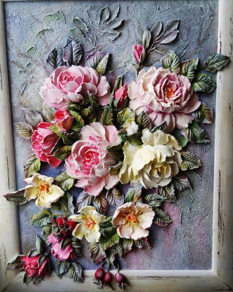 Цветы текстурной пастой