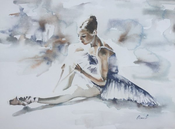 Балерина акварель на белом фоне