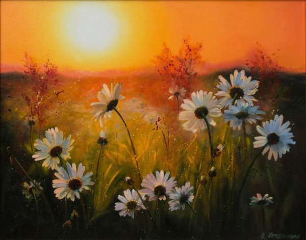 Девушка в поле цветов живопись