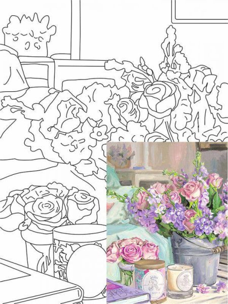 Холст на картоне с контуром Подсолнухи 30х40 см Сонет