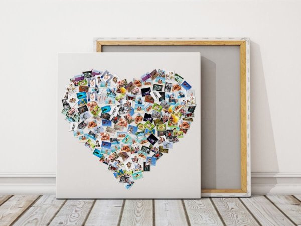 Коллаж в форме сердца на холсте