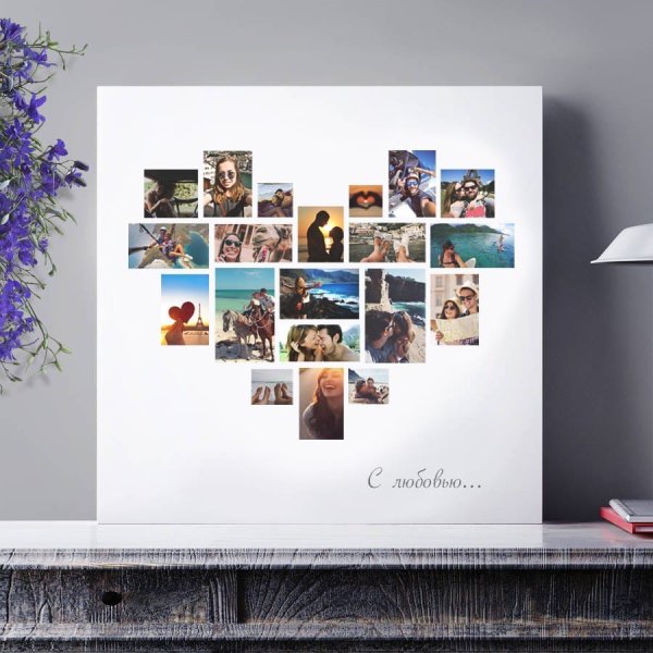 Коллаж сердце на холсте