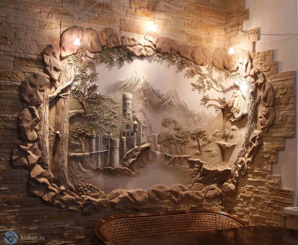 Панно дерево из штукатурки