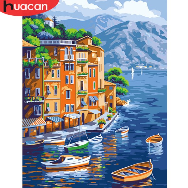 Картина поиномерам причал