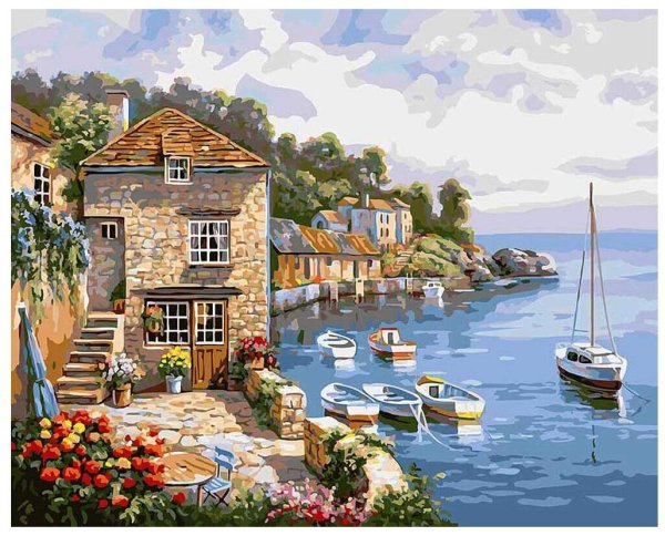 Картина по номерам лодки у причала