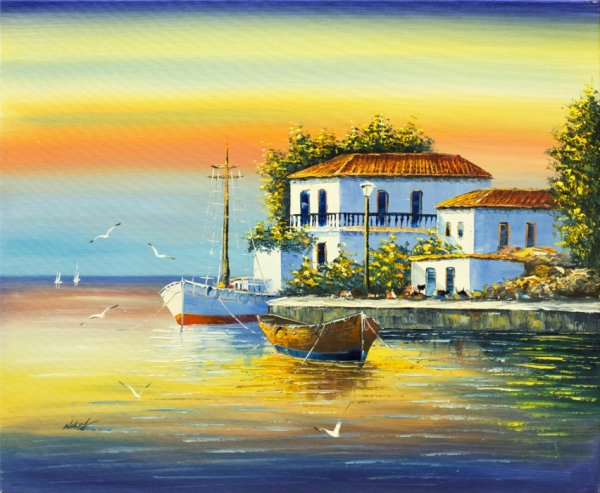 Греческий пейзаж маслом