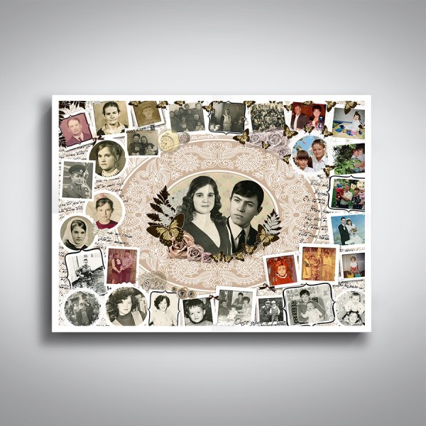 Семейный коллаж из фотографий на холсте