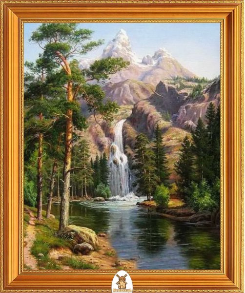 Алмазная мозаика горный водопад 40х50