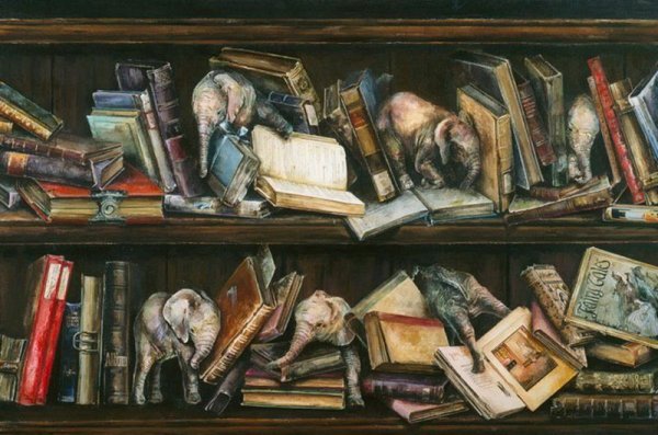 Натюрморт с книжными полками