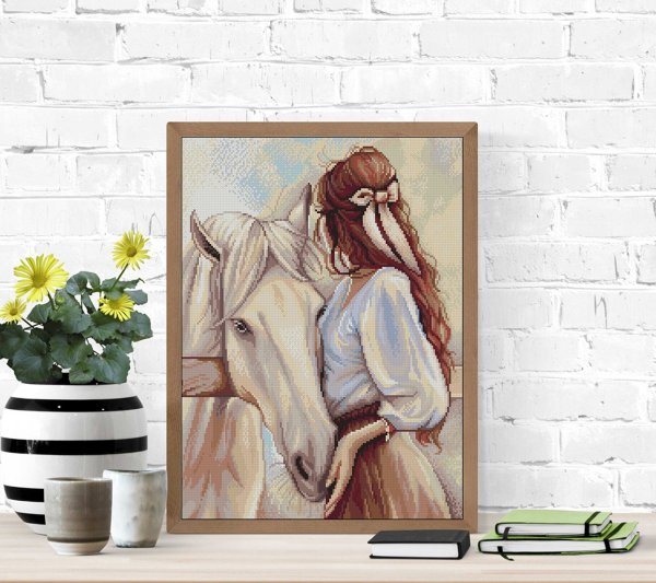 Алмазная вышивка девушка лошадью