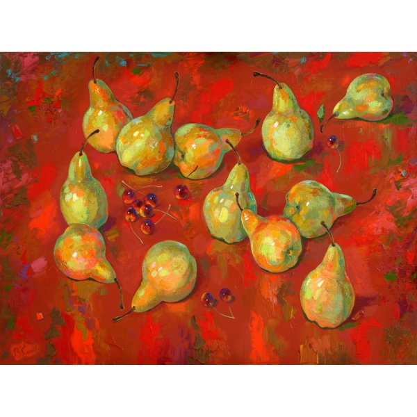 Фрукты на Красном фоне живопись